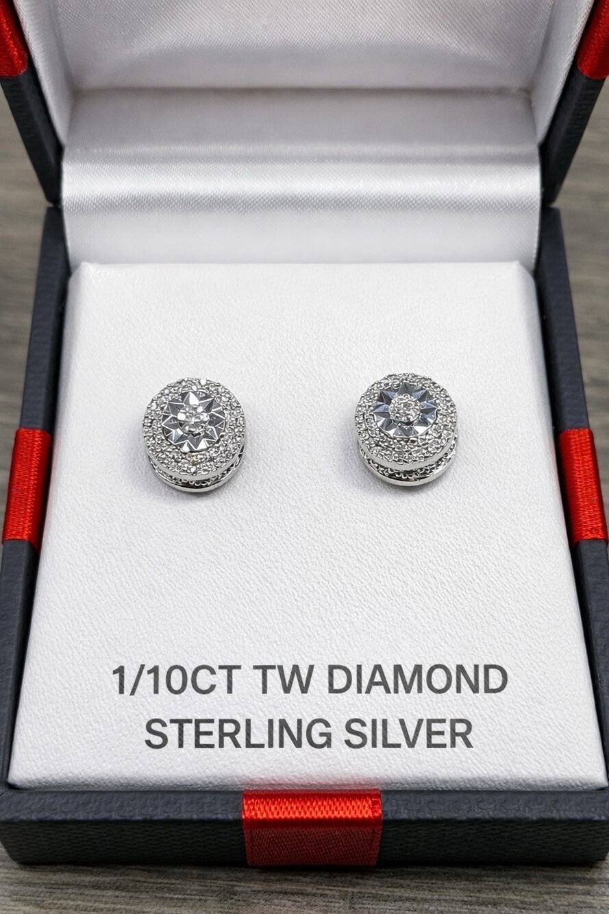 NEW 1/10 CT. T.W. Diamond Stud Earrings Sterling Silver I-J/I2-I3 Round NIB